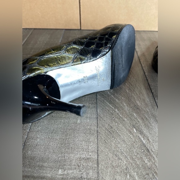 BECCACCINO Green black Croco Metallic SIZE 6 Heels Pumps Shoes Pointed Italy. - Picture 5 of 5